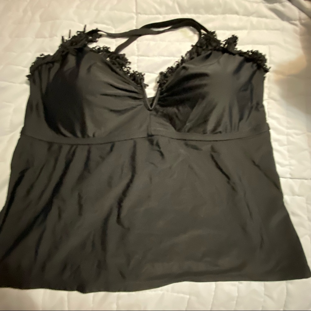 Plus Swim Tankini w/Fringe & Cross Back